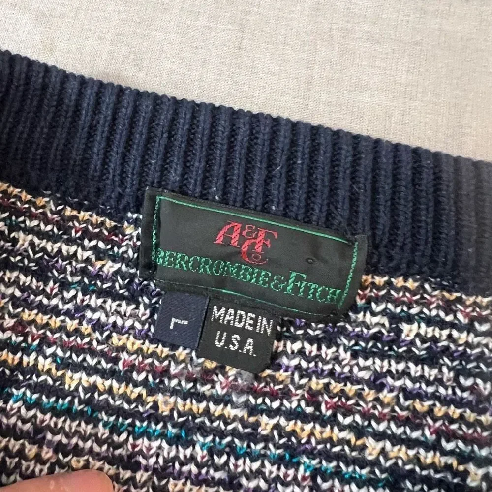 Vintage Abercrombie & Fitch Multicolor Crew Neck 100% Cotton Sweater Large